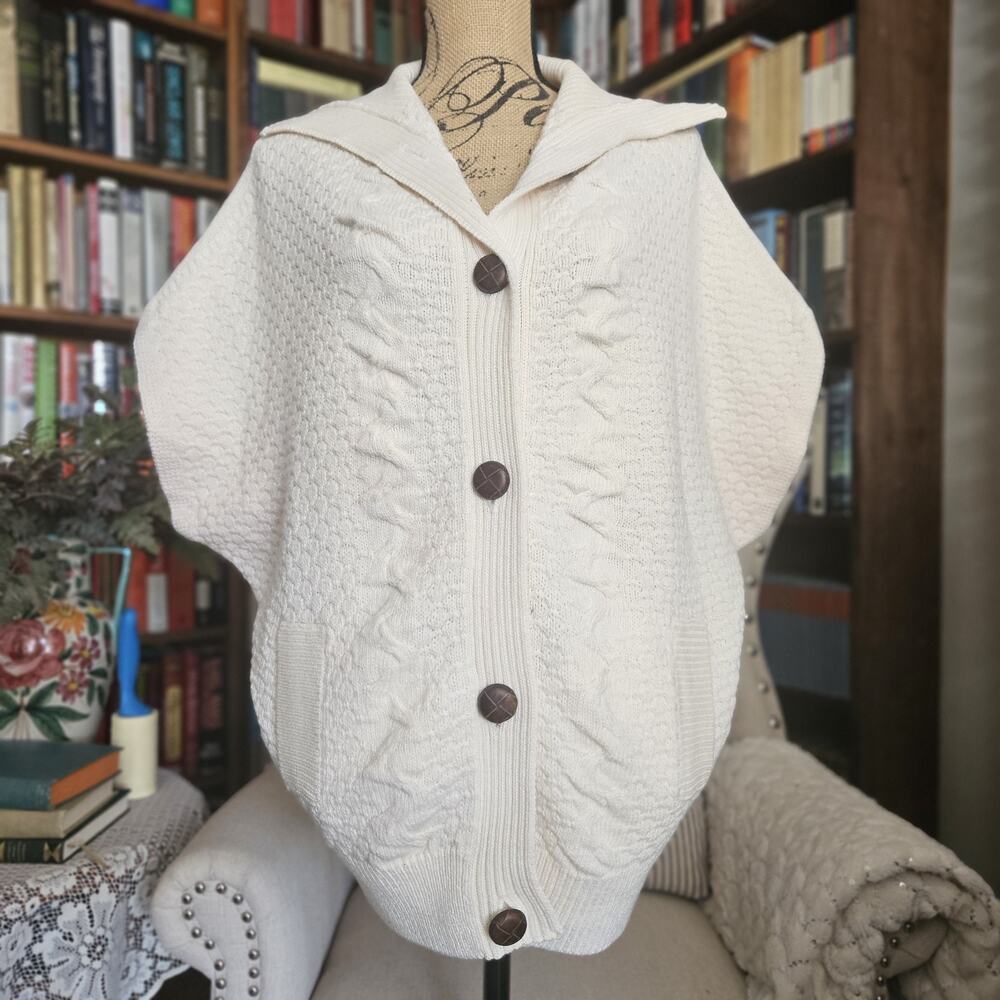 The Limited‎ Y2K Cardigan Sweater S/M Cable Knit Chunky Wool Blend Preppy Layer
